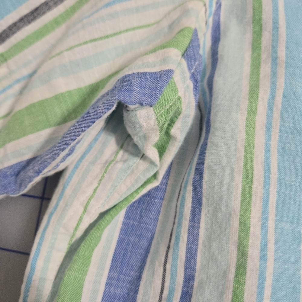 U.S. Polo Assn. Blue and Green Striped Button Down Lightweight Beach Travel - Picture 5 of 7